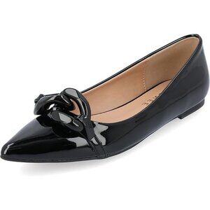 Journee Collection Womens Point Toe Chain Decor Ballet Flats Black Size 7 Medium